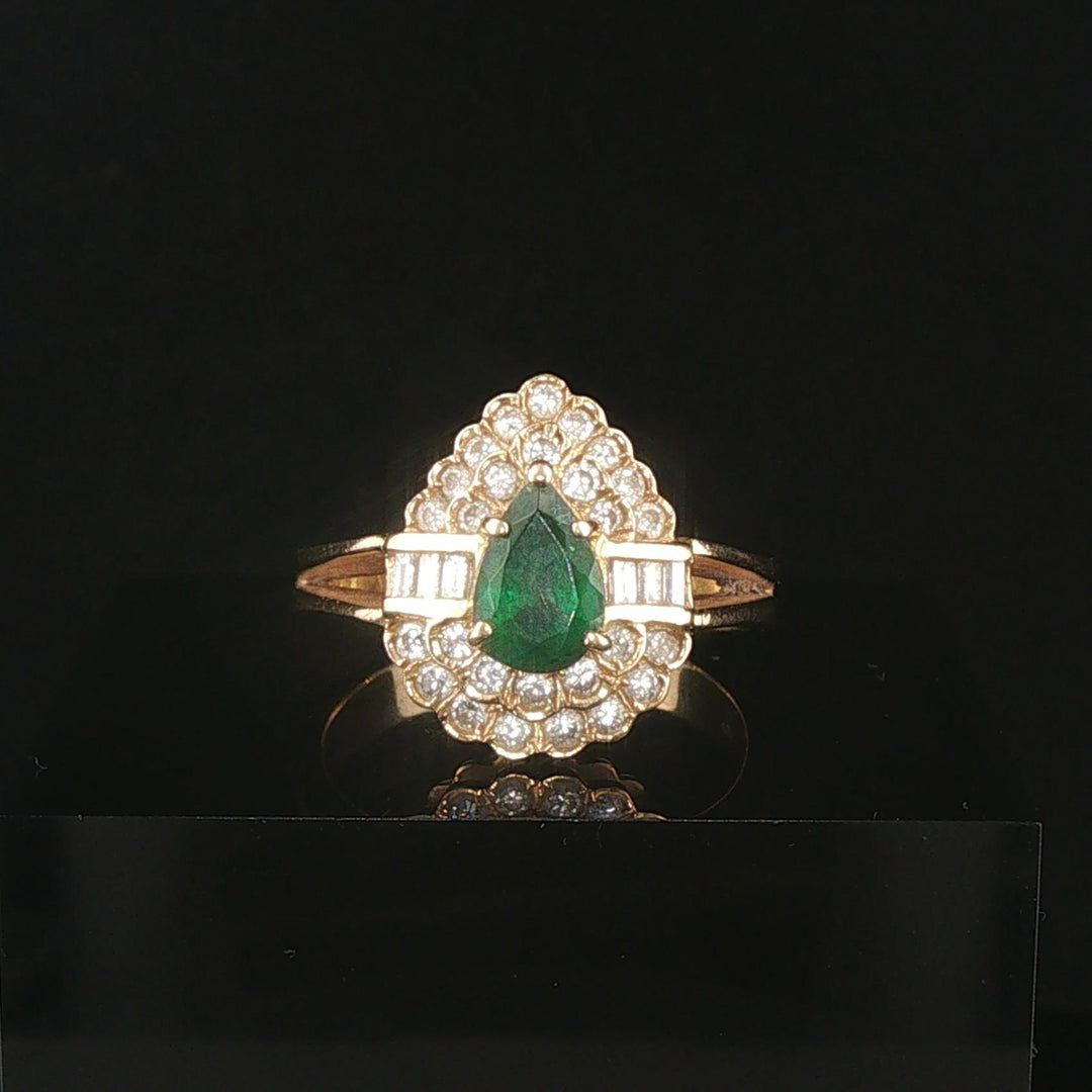 18k Yellow Gold 1.13ct Emerald and 0.50cttw Diamond Vintage Ladies Ring Size 9