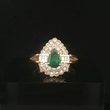 18k Yellow Gold 1.13ct Emerald and 0.50cttw Diamond Vintage Ladies Ring Size 9