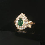 18k Yellow Gold 1.13ct Emerald and 0.50cttw Diamond Vintage Ladies Ring Size 9