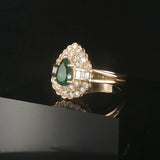 18k Yellow Gold 1.13ct Emerald and 0.50cttw Diamond Vintage Ladies Ring Size 9