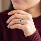 18k Yellow Gold 1.13ct Emerald and 0.50cttw Diamond Vintage Ladies Ring Size 9