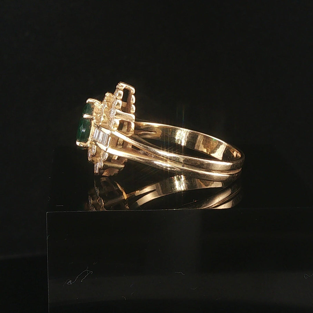 18k Yellow Gold 1.13ct Emerald and 0.50cttw Diamond Vintage Ladies Ring Size 9