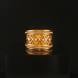 18k Yellow Gold and Diamond Wide Vintage Heavy Band Ring Size 7