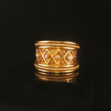 18k Yellow Gold and Diamond Wide Vintage Heavy Band Ring Size 7
