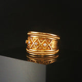 18k Yellow Gold and Diamond Wide Vintage Heavy Band Ring Size 7