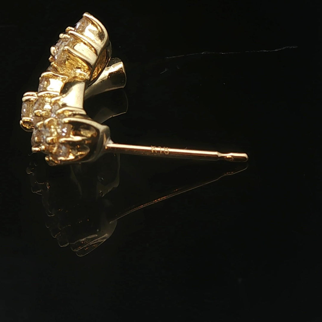 18k Yellow Gold and 1cttw Diamond Floral Stud Earrings