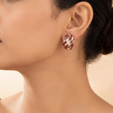 14k Yellow and White Gold Ruby and Diamond Ladies Ribbon Earrings