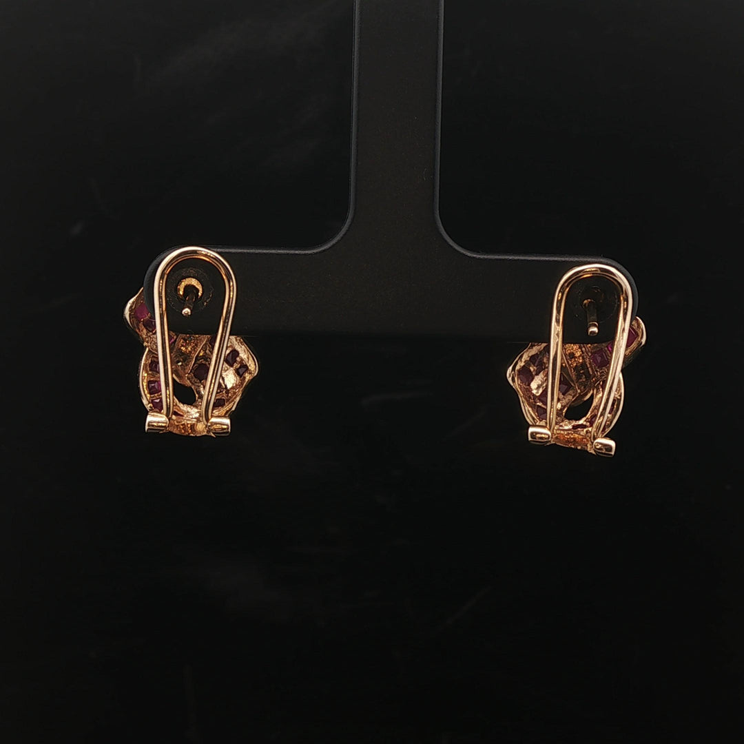 14k Yellow and White Gold Ruby and Diamond Ladies Ribbon Earrings