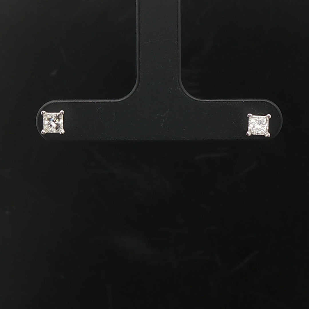 14k White Gold 0.52cttw Princess Cut Diamond Stud Earrings