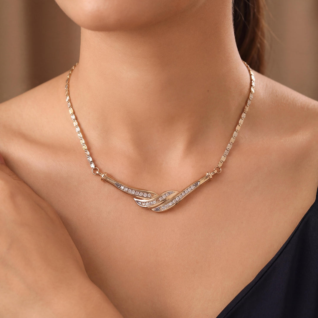 14k Yellow and White Gold Diamond Vintage Fancy Link Pendant Necklace 17"