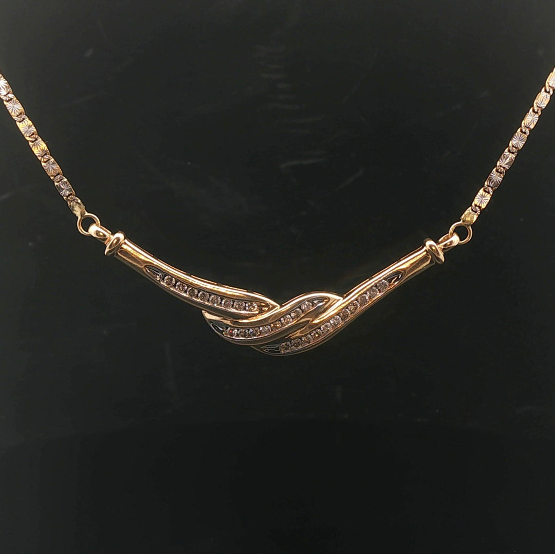 14k Yellow and White Gold Diamond Vintage Fancy Link Pendant Necklace 17"