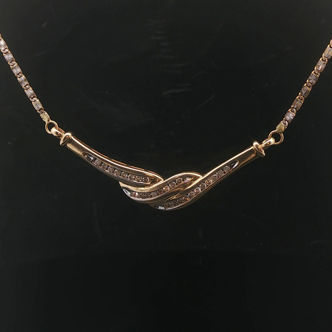 14k Yellow and White Gold Diamond Vintage Fancy Link Pendant Necklace 17"