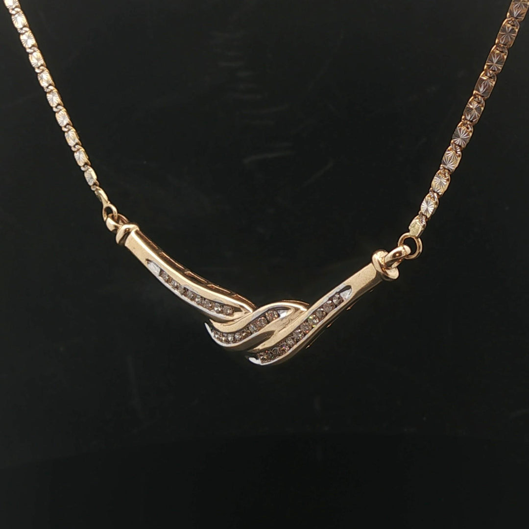 14k Yellow and White Gold Diamond Vintage Fancy Link Pendant Necklace 17"