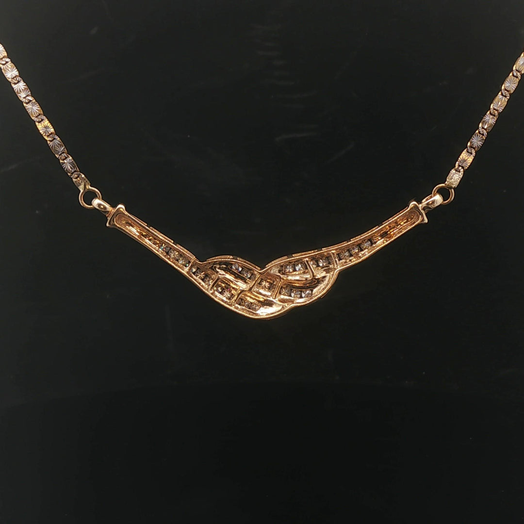 14k Yellow and White Gold Diamond Vintage Fancy Link Pendant Necklace 17"