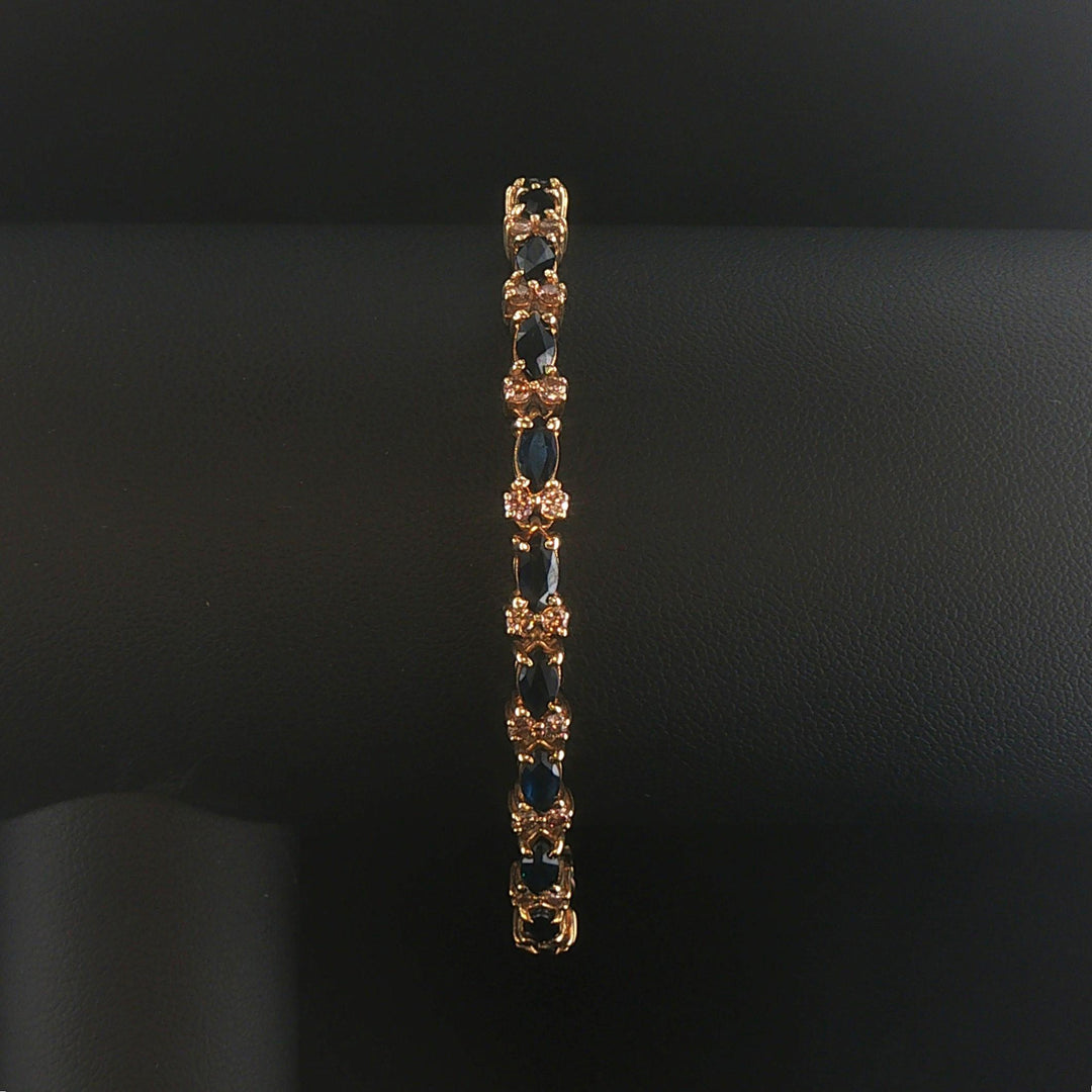 14k Yellow Gold Blue Sapphire and Diamond 13.5g Vintage Link Bracelet 7"