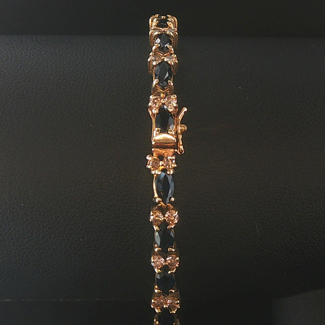 14k Yellow Gold Blue Sapphire and Diamond 13.5g Vintage Link Bracelet 7"