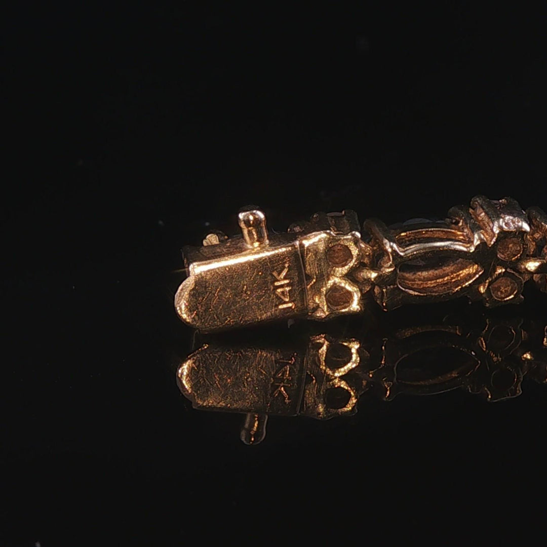 14k Yellow Gold Blue Sapphire and Diamond 13.5g Vintage Link Bracelet 7"