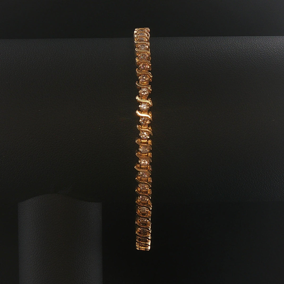 14k Yellow Gold and 2cttw Diamond Vintage S Link Tennis Bracelet 7.25"