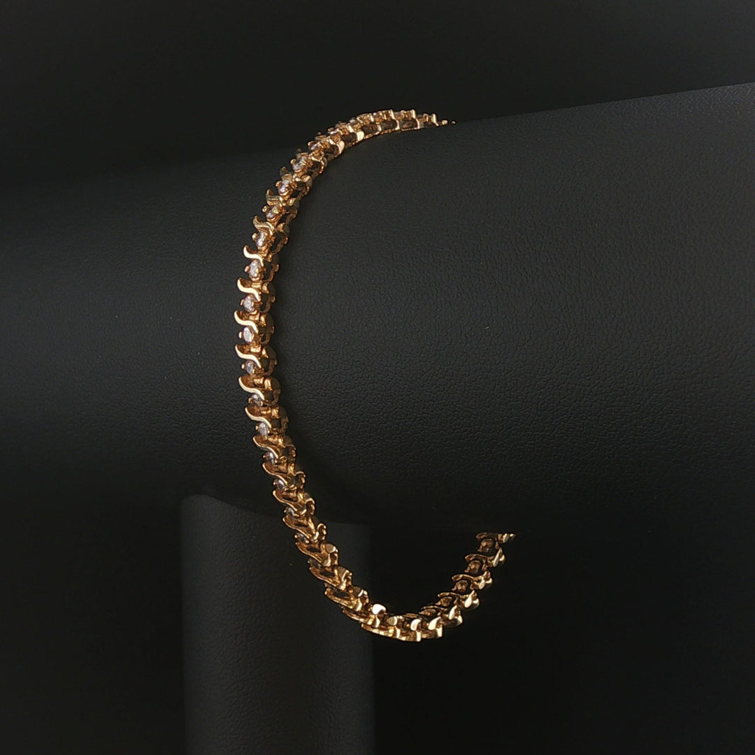 14k Yellow Gold and 2cttw Diamond Vintage S Link Tennis Bracelet 7.25"