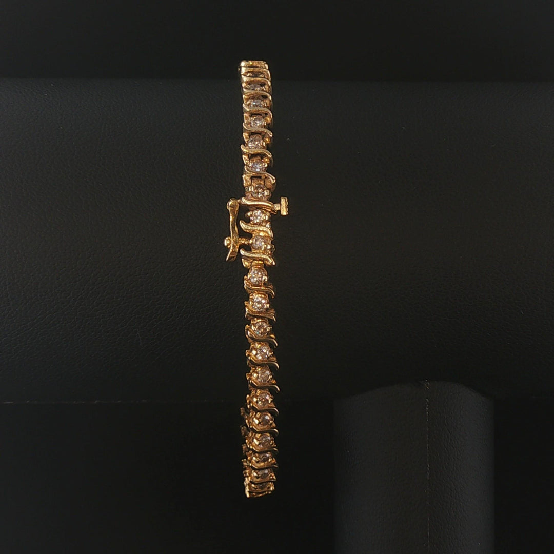 14k Yellow Gold and 2cttw Diamond Vintage S Link Tennis Bracelet 7.25"