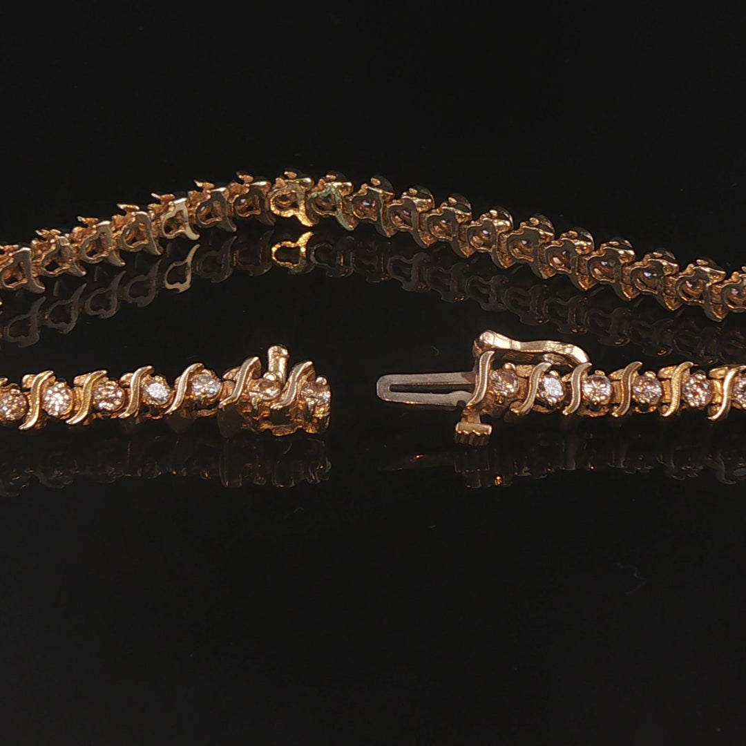 14k Yellow Gold and 2cttw Diamond Vintage S Link Tennis Bracelet 7.25"