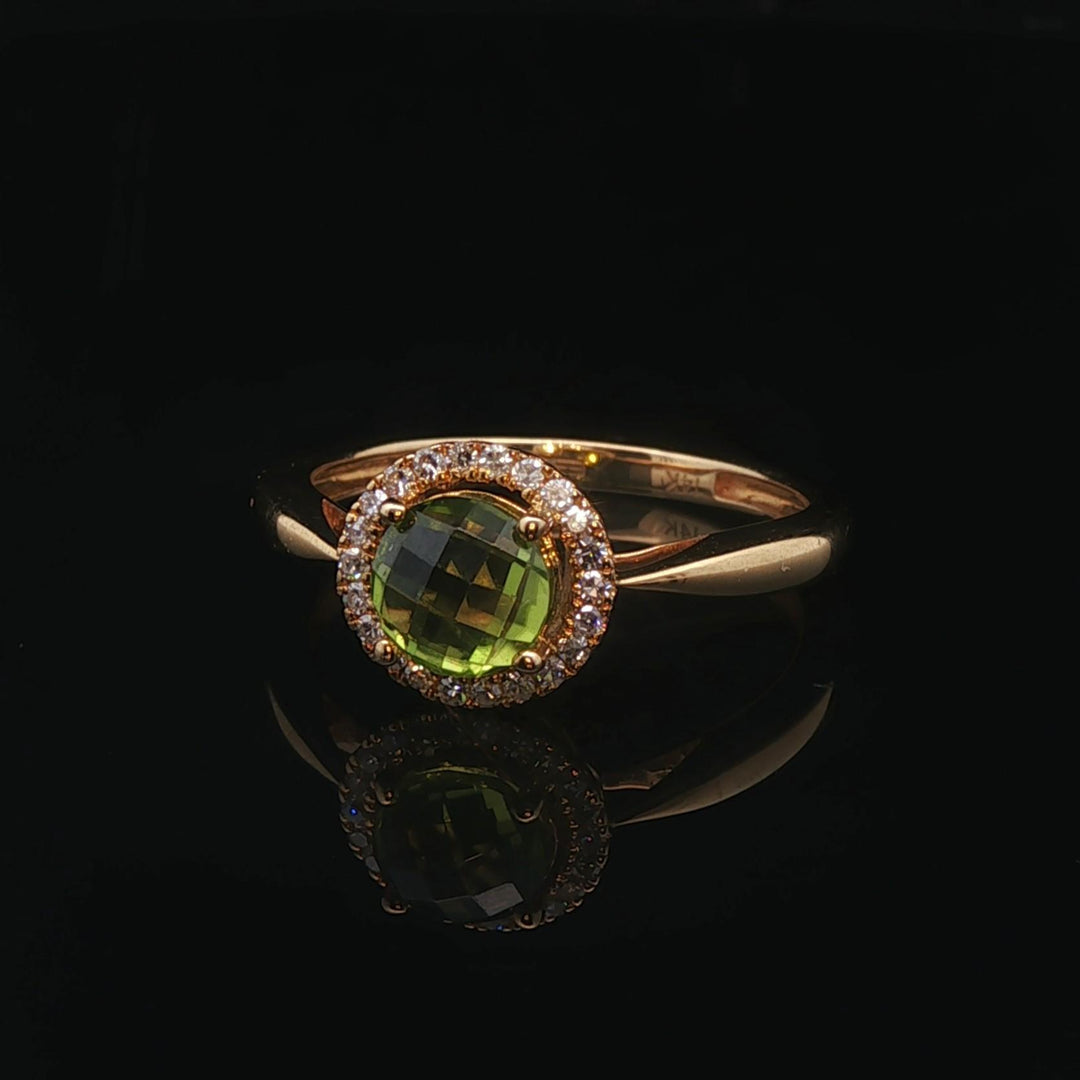 Effy 14k Yellow Gold 1ct Peridot and Diamond Halo Ring Size 7