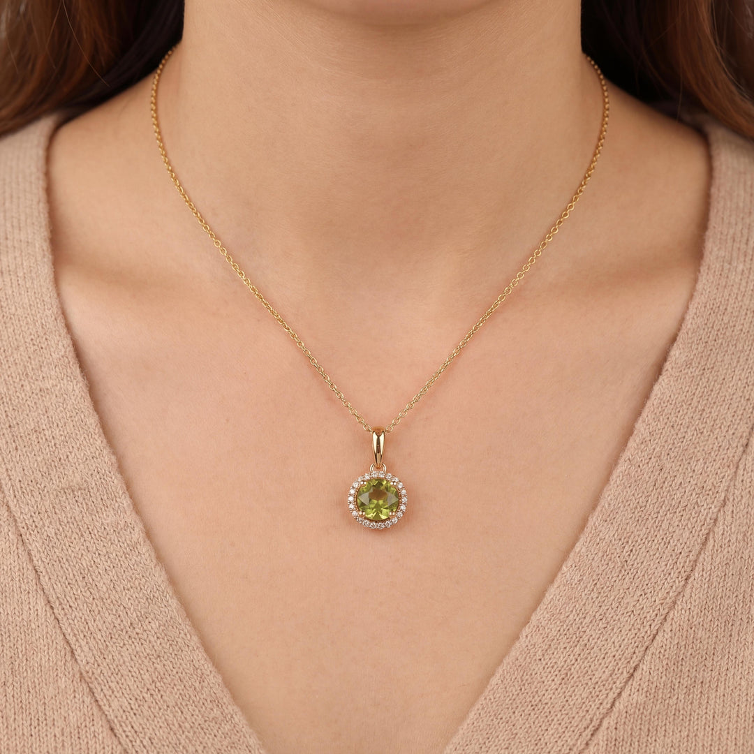 Effy 14k Yellow Gold 1ct Peridot and Diamond Halo Pendant Necklace 16" or 18"