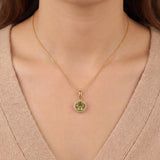 Effy 14k Yellow Gold 1ct Peridot and Diamond Halo Pendant Necklace 16" or 18"