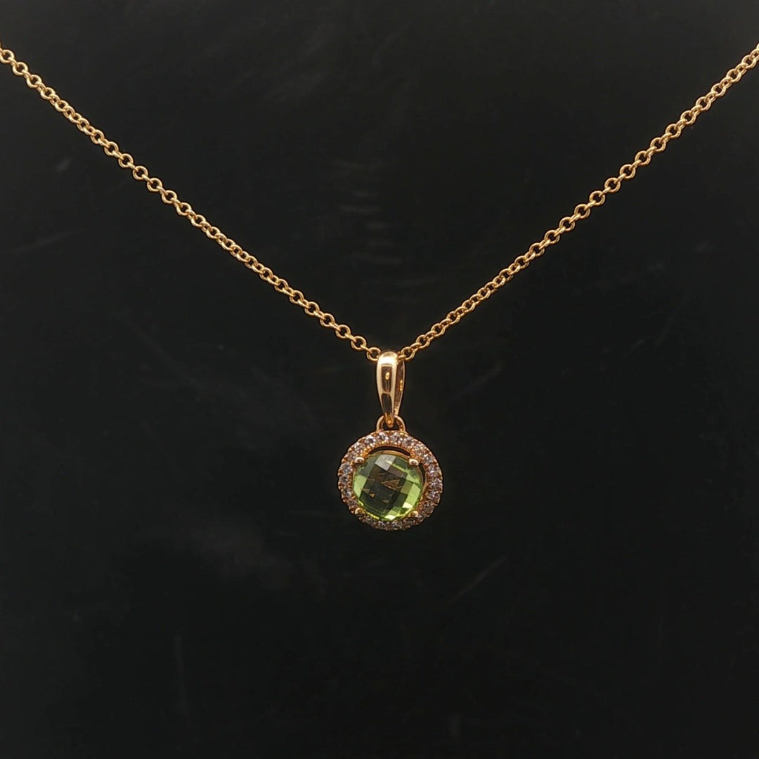 Effy 14k Yellow Gold 1ct Peridot and Diamond Halo Pendant Necklace 16" or 18"