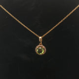 Effy 14k Yellow Gold 1ct Peridot and Diamond Halo Pendant Necklace 16" or 18"