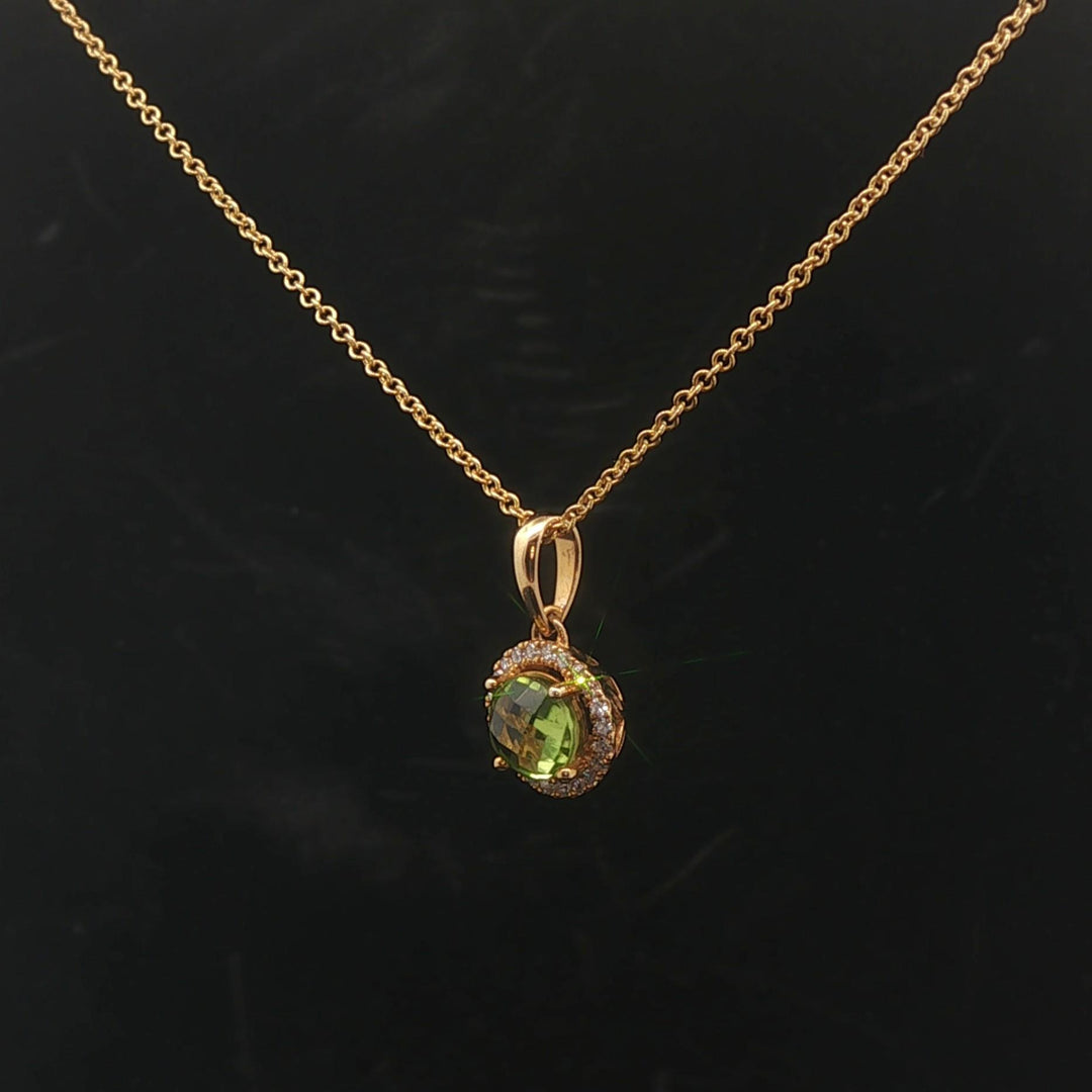Effy 14k Yellow Gold 1ct Peridot and Diamond Halo Pendant Necklace 16" or 18"