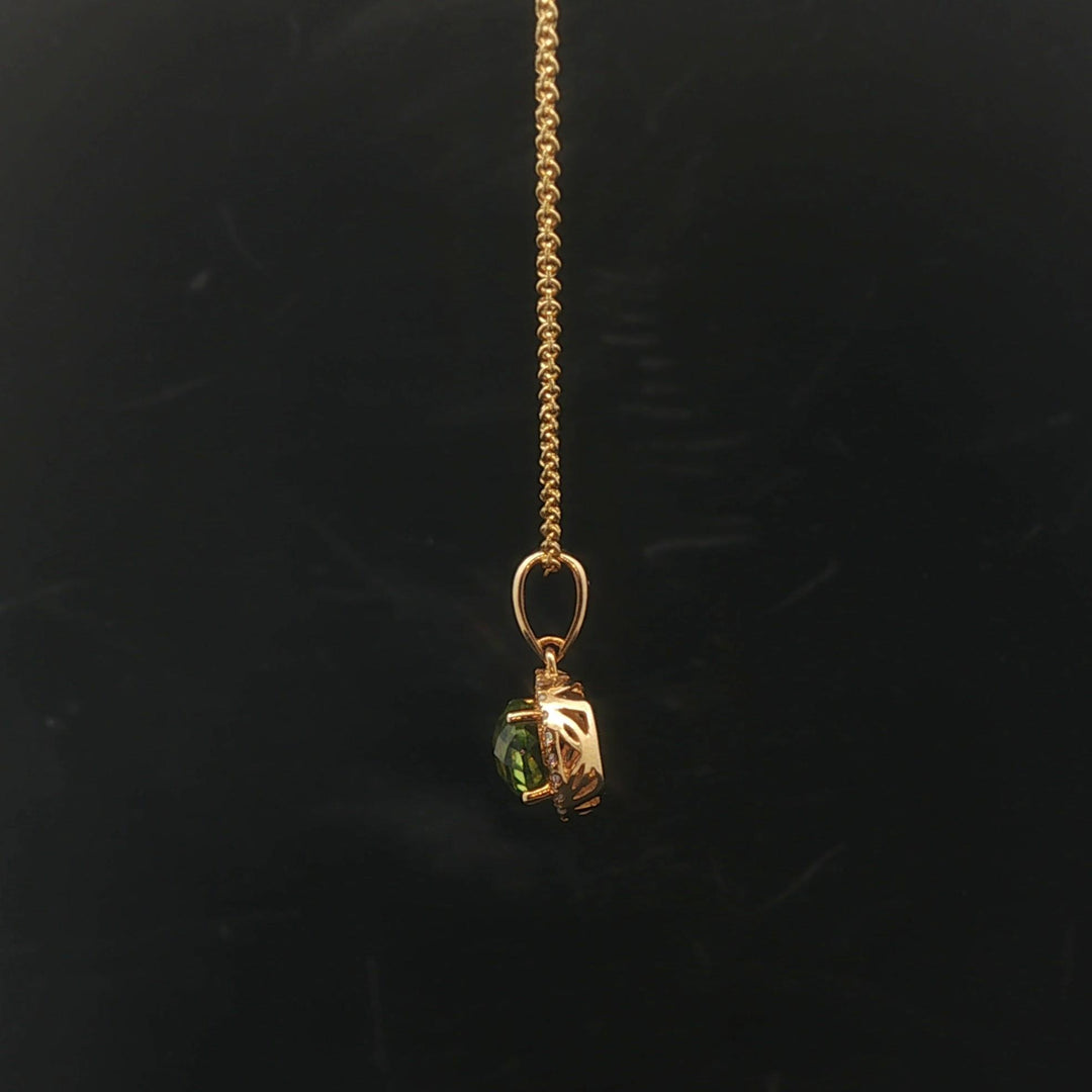 Effy 14k Yellow Gold 1ct Peridot and Diamond Halo Pendant Necklace 16" or 18"