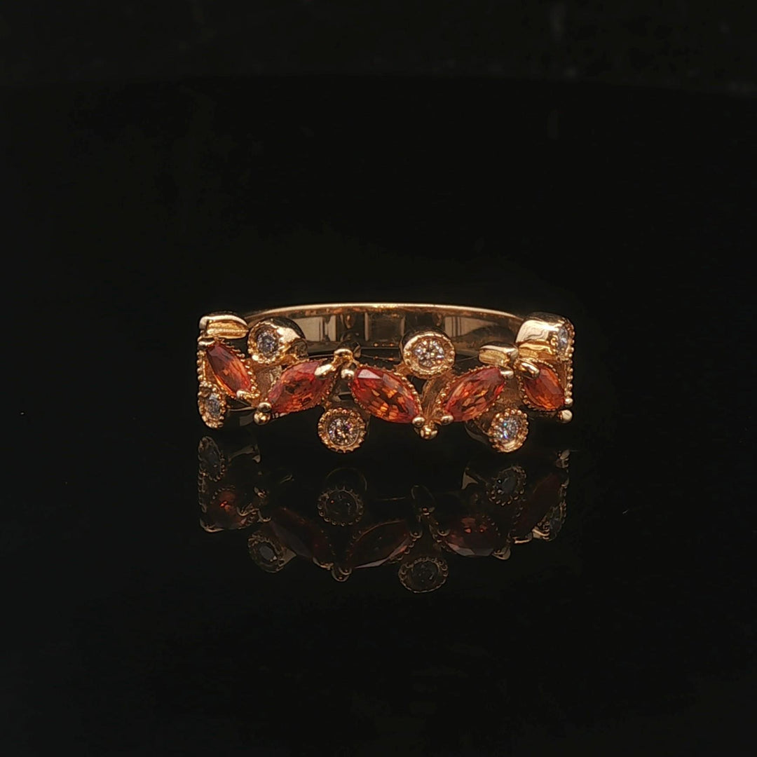 Effy 14k Yellow Gold Orange Sapphire and Diamond Band Ring Size 8