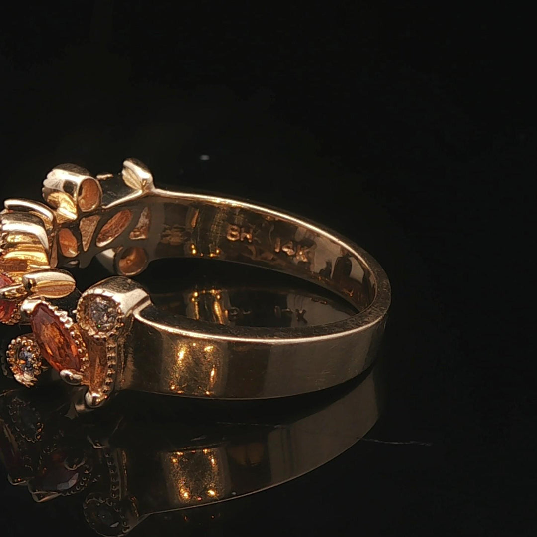 Effy 14k Yellow Gold Orange Sapphire and Diamond Band Ring Size 8