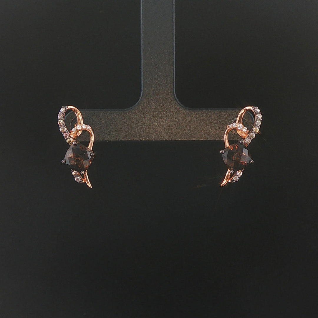 LeVian 14k Rose Gold Smoky Quartz and Diamond Stud Earrings