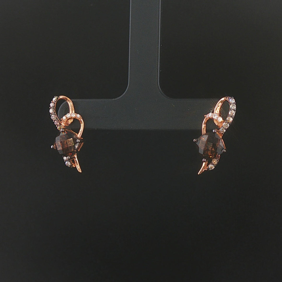 LeVian 14k Rose Gold Smoky Quartz and Diamond Stud Earrings