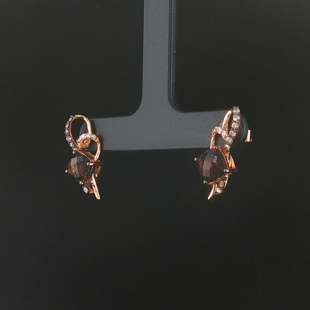 LeVian 14k Rose Gold Smoky Quartz and Diamond Stud Earrings