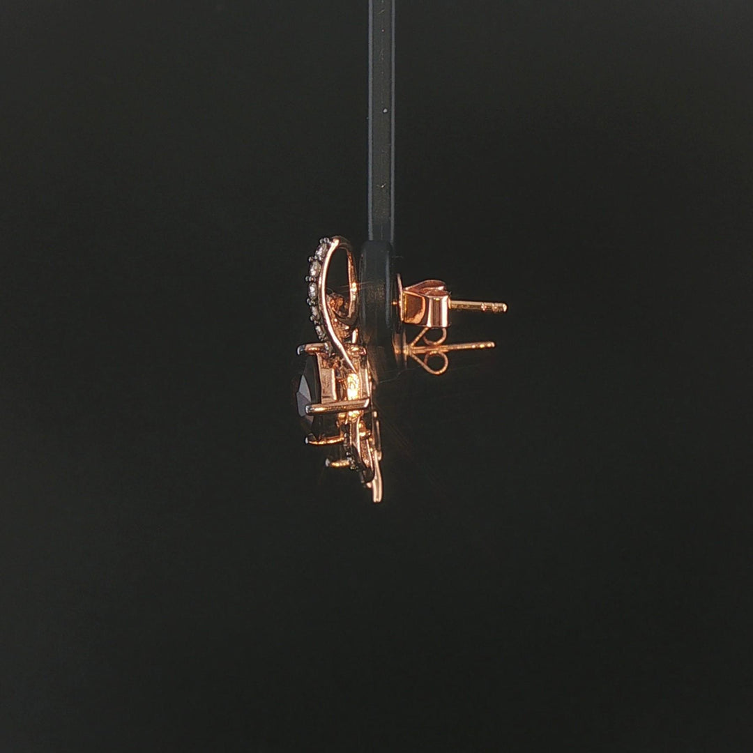 LeVian 14k Rose Gold Smoky Quartz and Diamond Stud Earrings