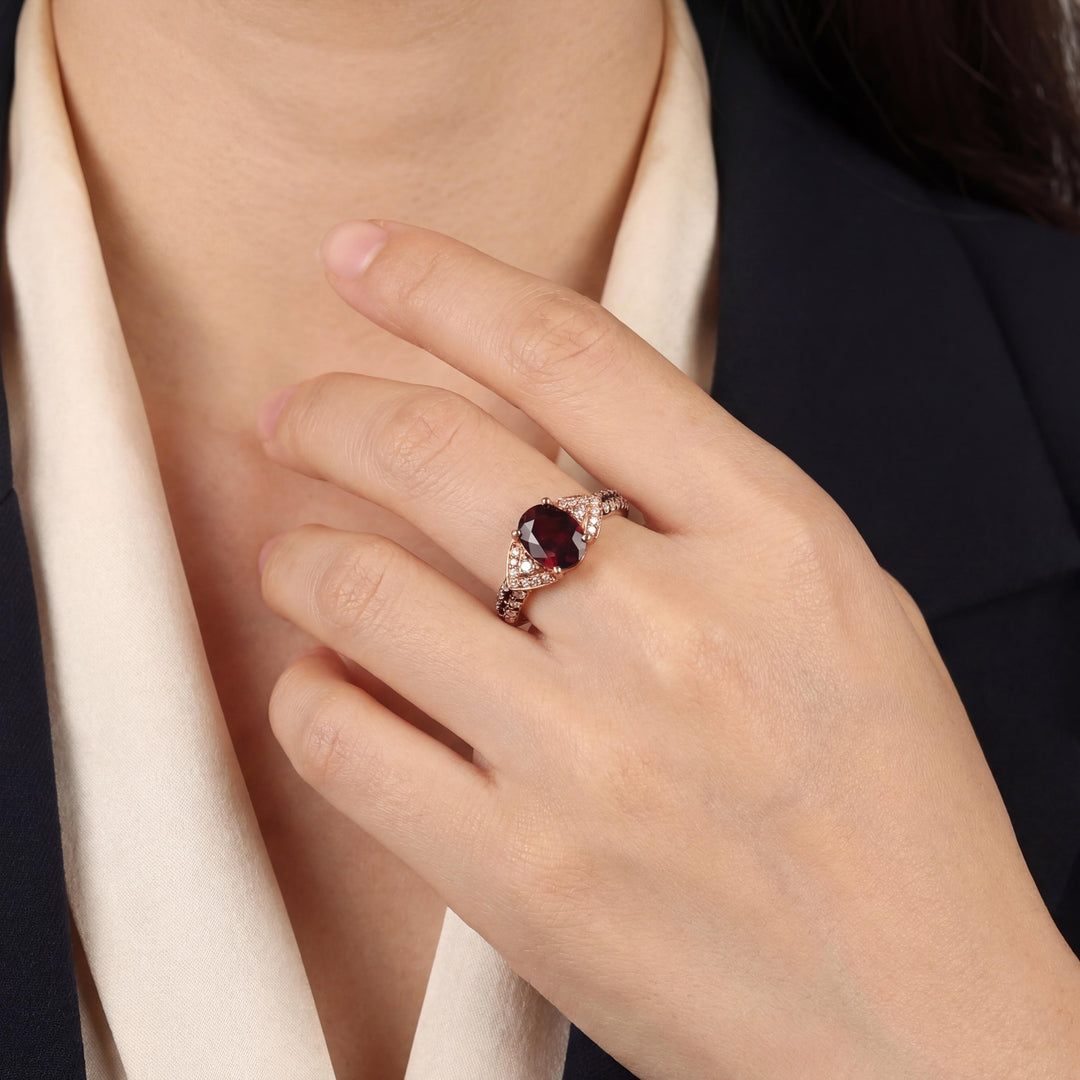 LeVian 14k Rose Gold 1ct Oval Cut Rhodolite and Diamond Ring Size 6.75