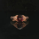 LeVian 14k Rose Gold 1ct Oval Cut Rhodolite and Diamond Ring Size 6.75