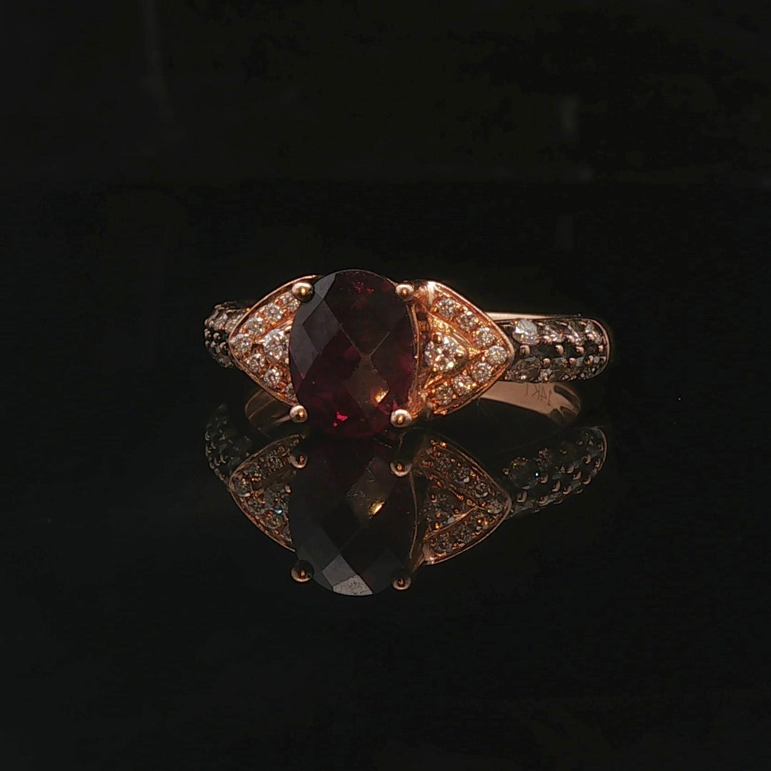 LeVian 14k Rose Gold 1ct Oval Cut Rhodolite and Diamond Ring Size 6.75