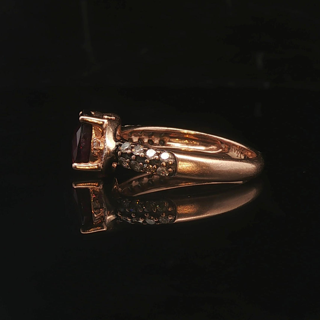 LeVian 14k Rose Gold 1ct Oval Cut Rhodolite and Diamond Ring Size 6.75