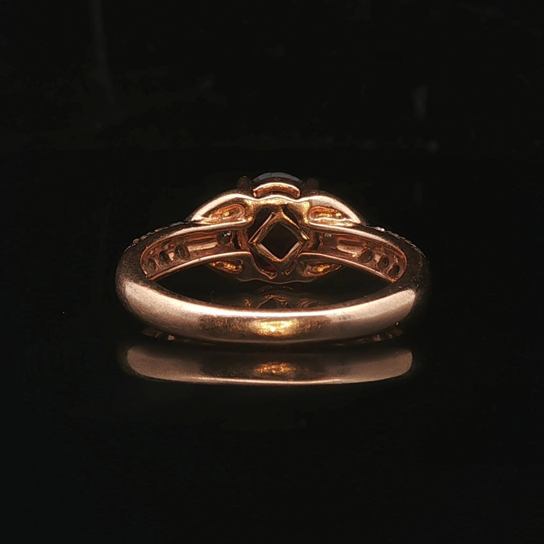 LeVian 14k Rose Gold 1ct Oval Cut Rhodolite and Diamond Ring Size 6.75