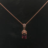 LeVian 14k Rose Gold 1ct Oval Cut Rhodolite and Diamond Pendant Necklace 18"