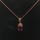 LeVian 14k Rose Gold 1ct Oval Cut Rhodolite and Diamond Pendant Necklace 18"