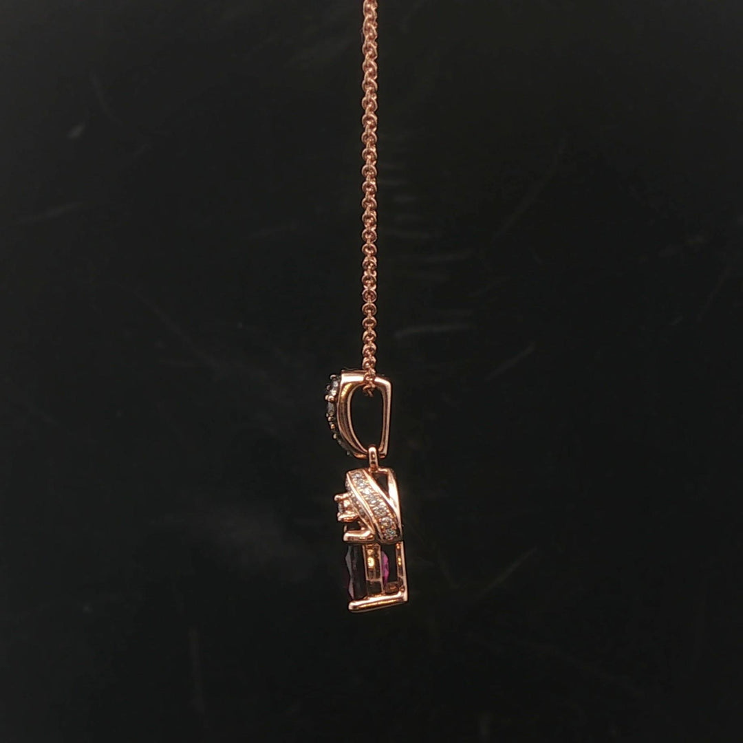 LeVian 14k Rose Gold 1ct Oval Cut Rhodolite and Diamond Pendant Necklace 18"