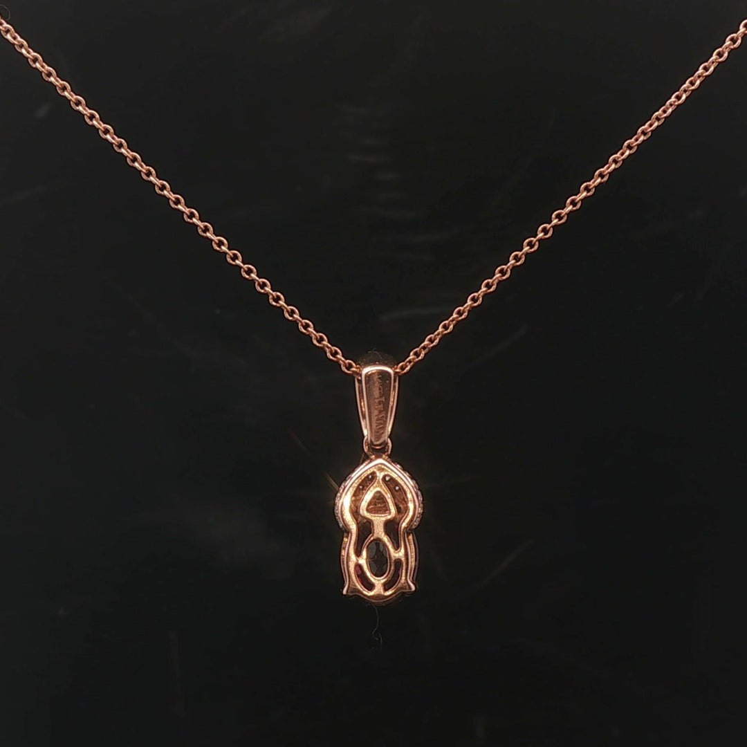 LeVian 14k Rose Gold 1ct Oval Cut Rhodolite and Diamond Pendant Necklace 18"