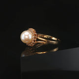 14k Yellow Gold Pearl and Diamond Halo Ring Size 6.75