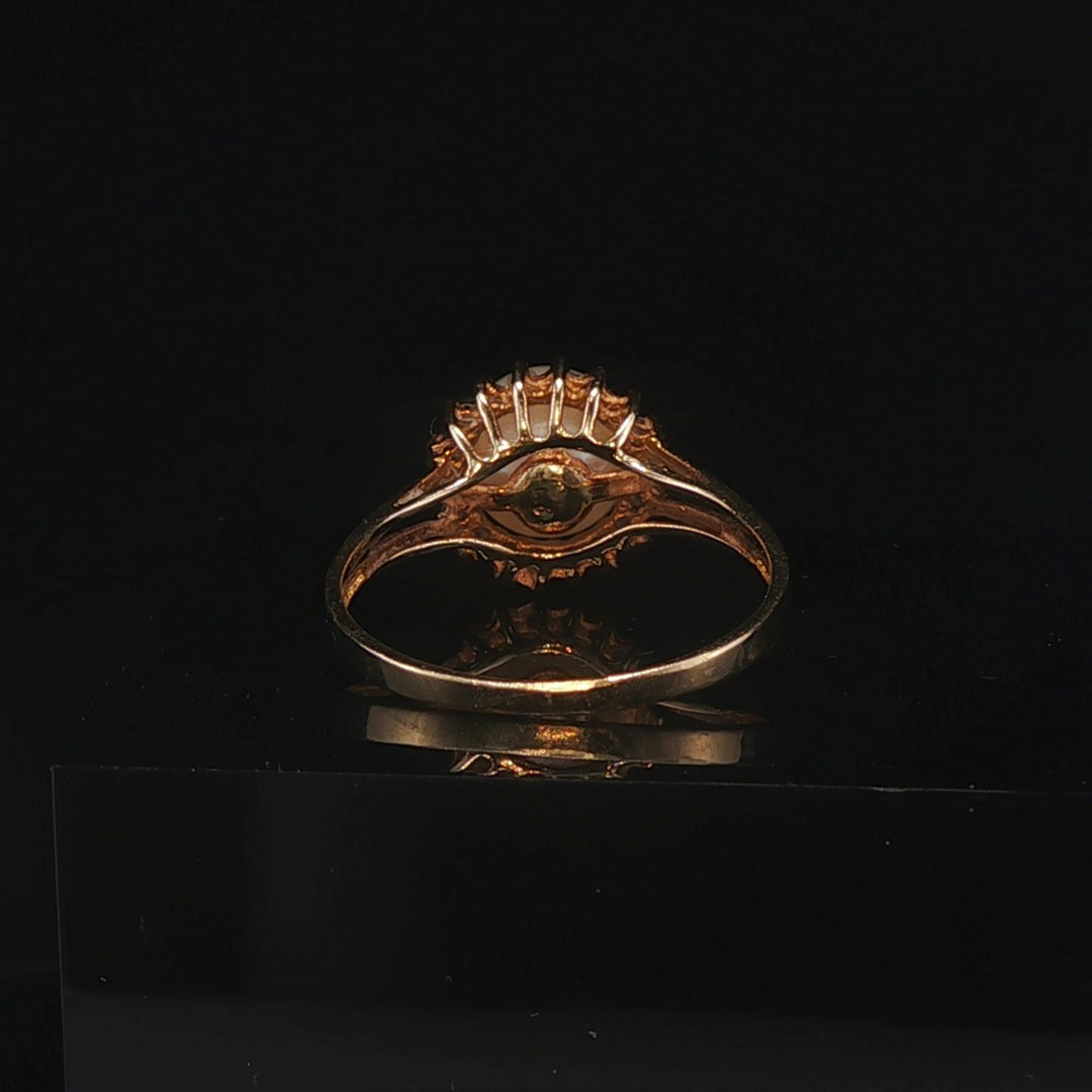 14k Yellow Gold Pearl and Diamond Halo Ring Size 6.75