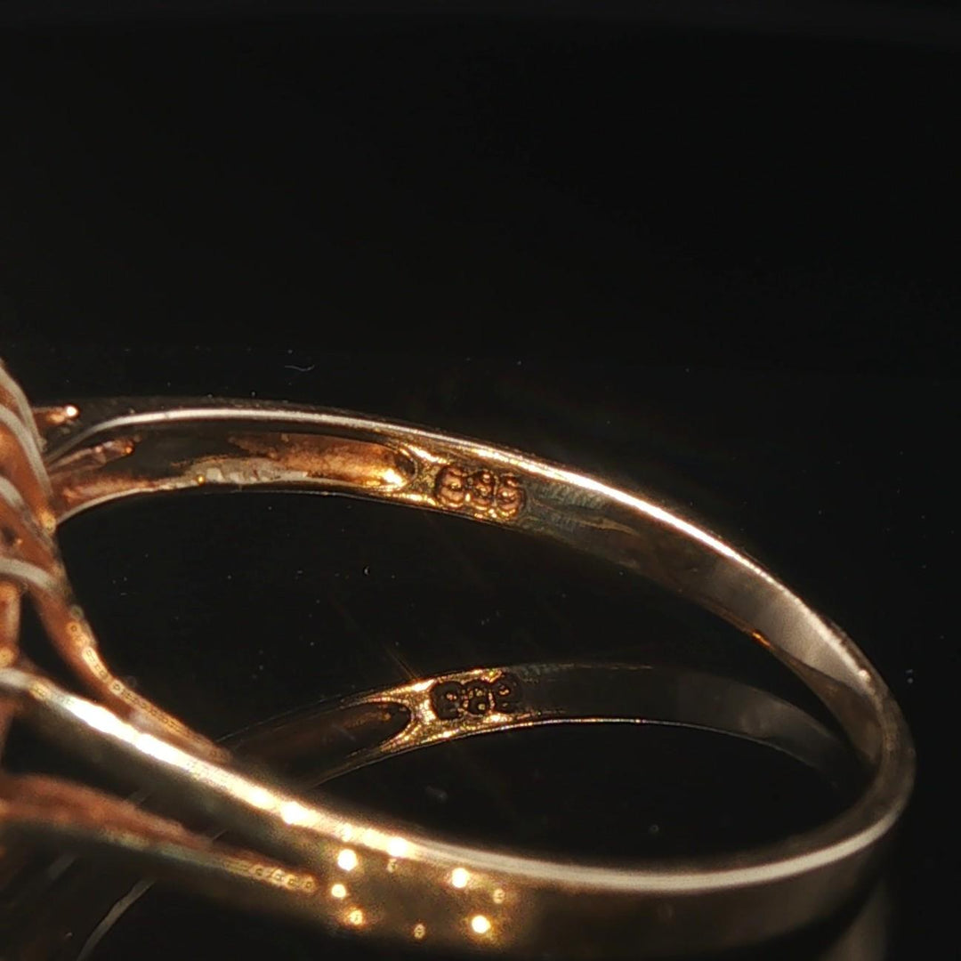 14k Yellow Gold Pearl and Diamond Halo Ring Size 6.75